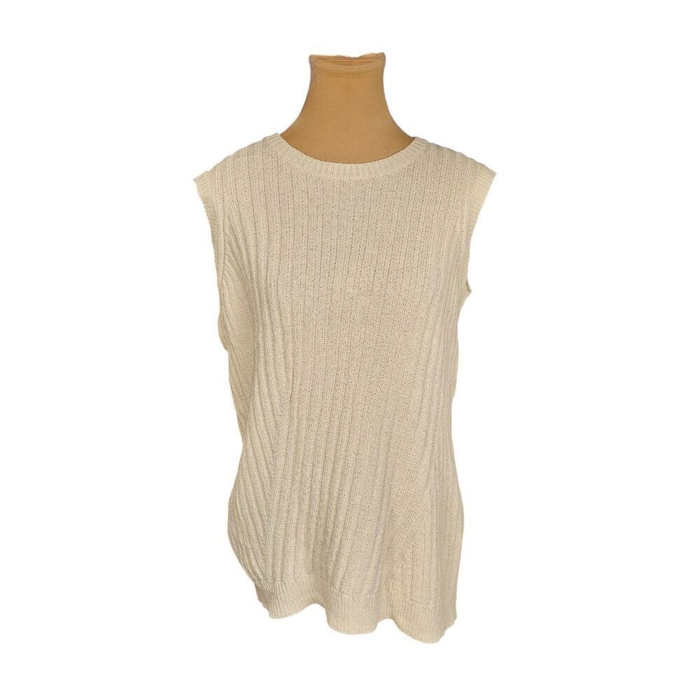 Eileen Fisher Knit Rib Design White Sweater Vest Sz XS